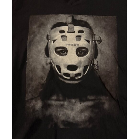 Gongshow Womens Black V-Neck Hockey Mask Graphic T-Shirt L 100% Cotton - Picture 2 of 10